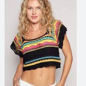 NWOT POL Openwork Ethnic Pattern Crochet Crop Top